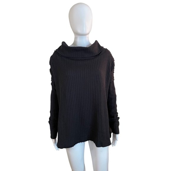 Free People Juicy Long Sleeve Thermal Sweater Size XS Black - Picture 1 of 6